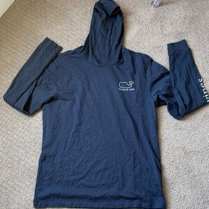 Vineyard Vines Navy Long Sleeve Hoodie Tee with Whale Logo